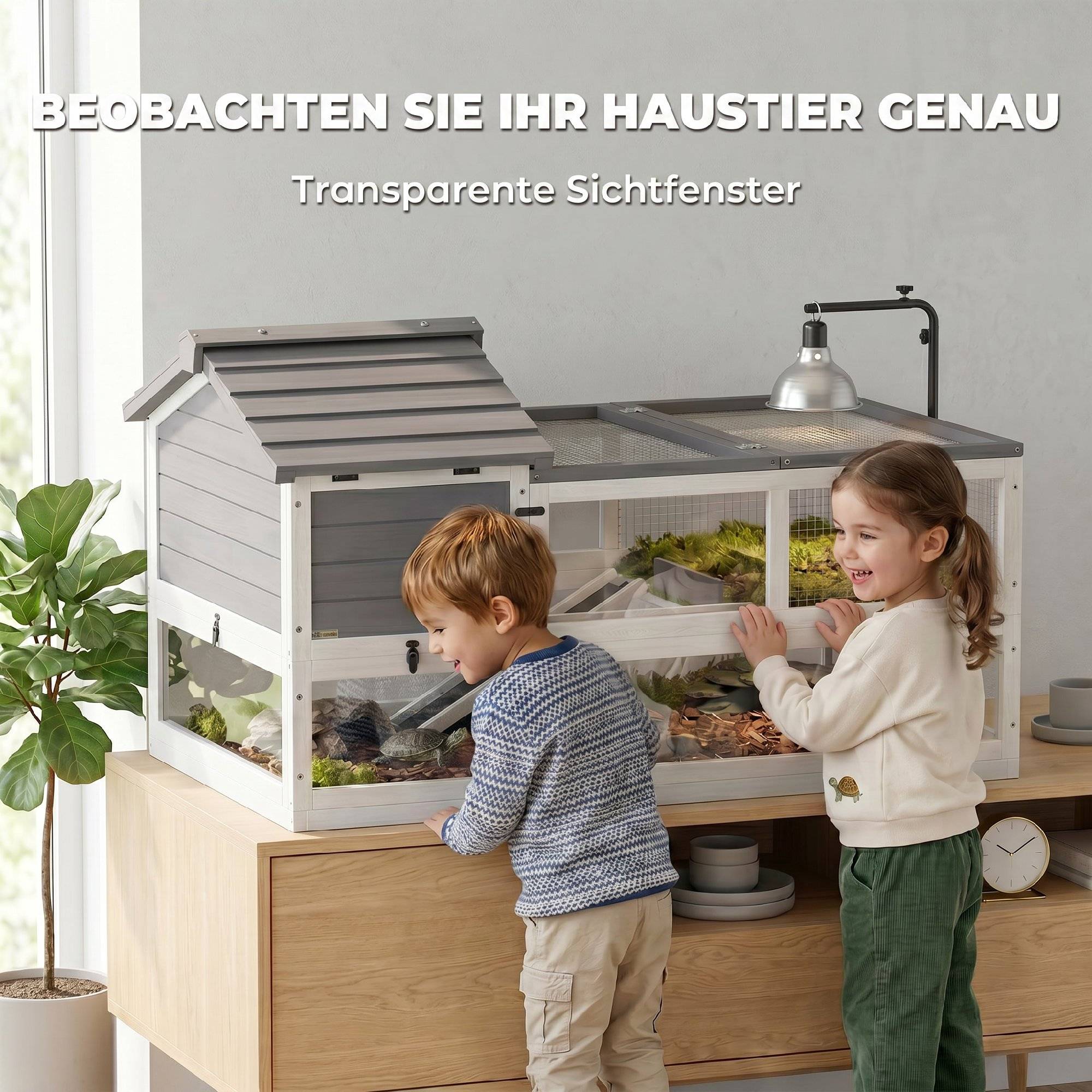 Boîtier reptile habitat transparent 30×30×20cm noir, couvercle coulissant en grillage métallique - Image 8