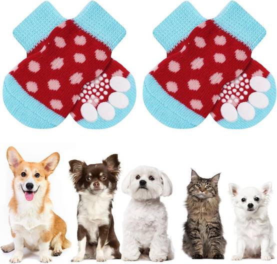 Chaussettes Anti-Dérapantes Chien Chat MOTIF PATTE rouge bleu M