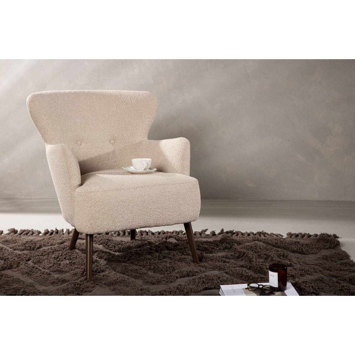 Paris Prix - Fauteuil Design Bouclette "Lincoln" 85cm Beige - Image 10