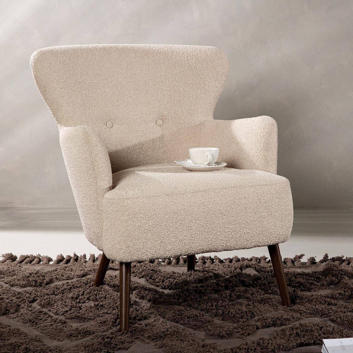 Paris Prix - Fauteuil Design Bouclette "Lincoln" 85cm Beige - Image 6