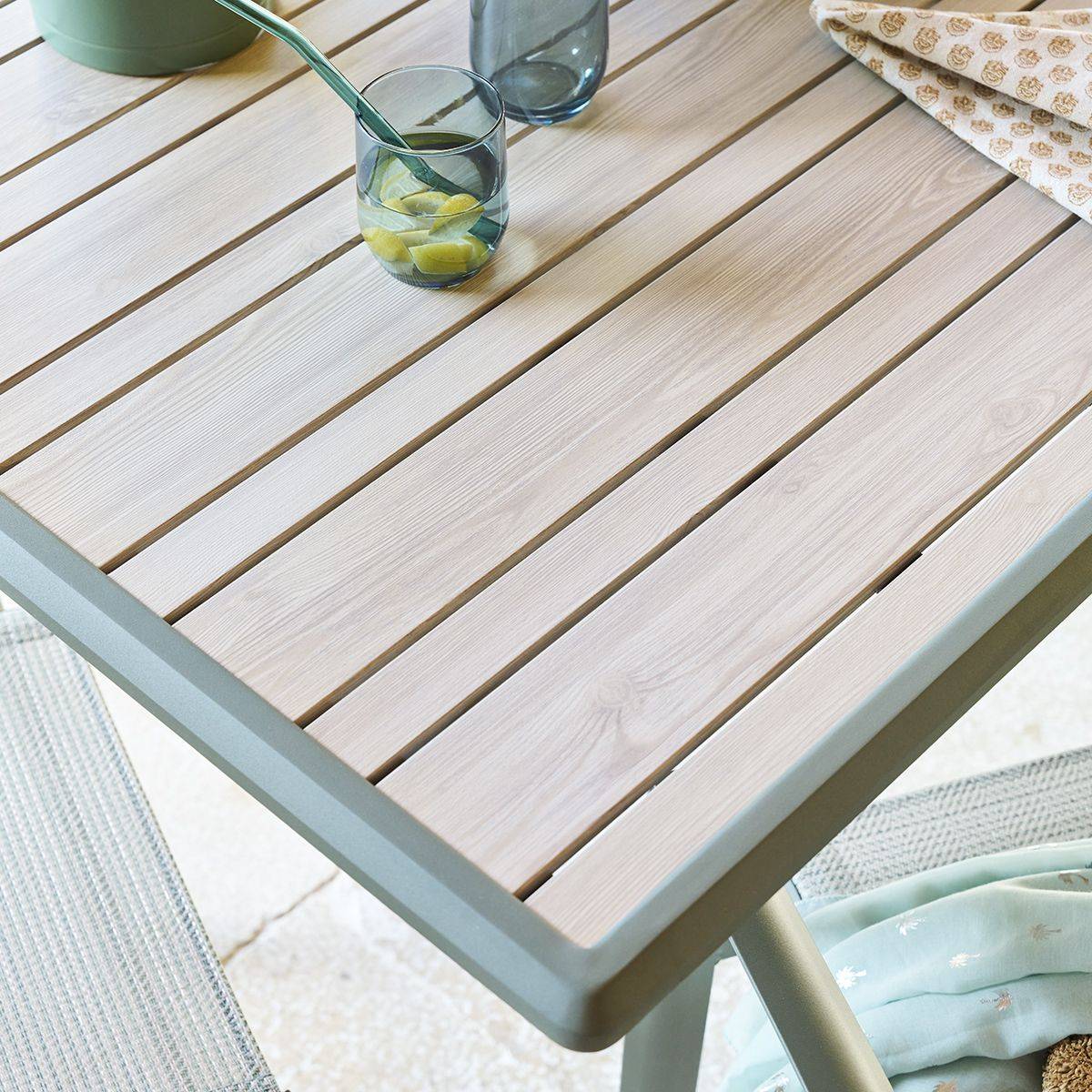 Hesperide - Table de jardin "Dilors" effet bois lin & vert laurier 10 places en aluminium - Hespéride - Image 7
