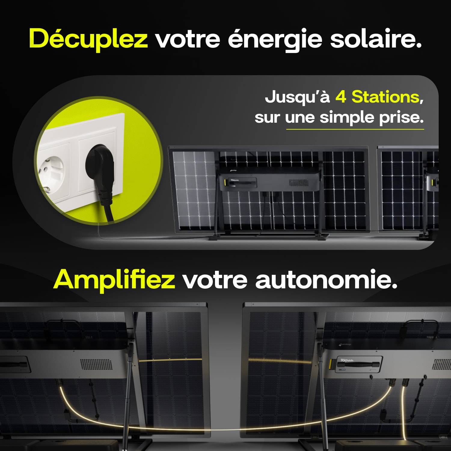 Sunology PLAY Max - Panneau solaire avec batterie (en option) 450W bifacial – Station solaire livrée assemblée – Installation au sol ou au mur - Imagen 6