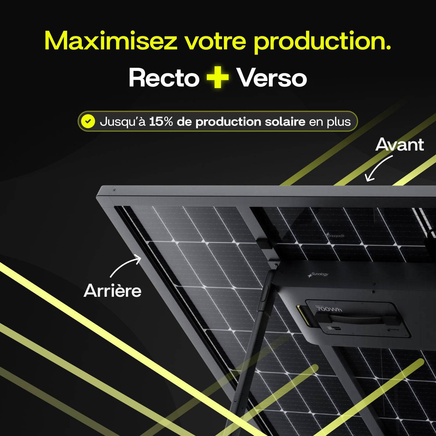 Sunology PLAY Max - Panneau solaire avec batterie (en option) 450W bifacial – Station solaire livrée assemblée – Installation au sol ou au mur - Imagen 3