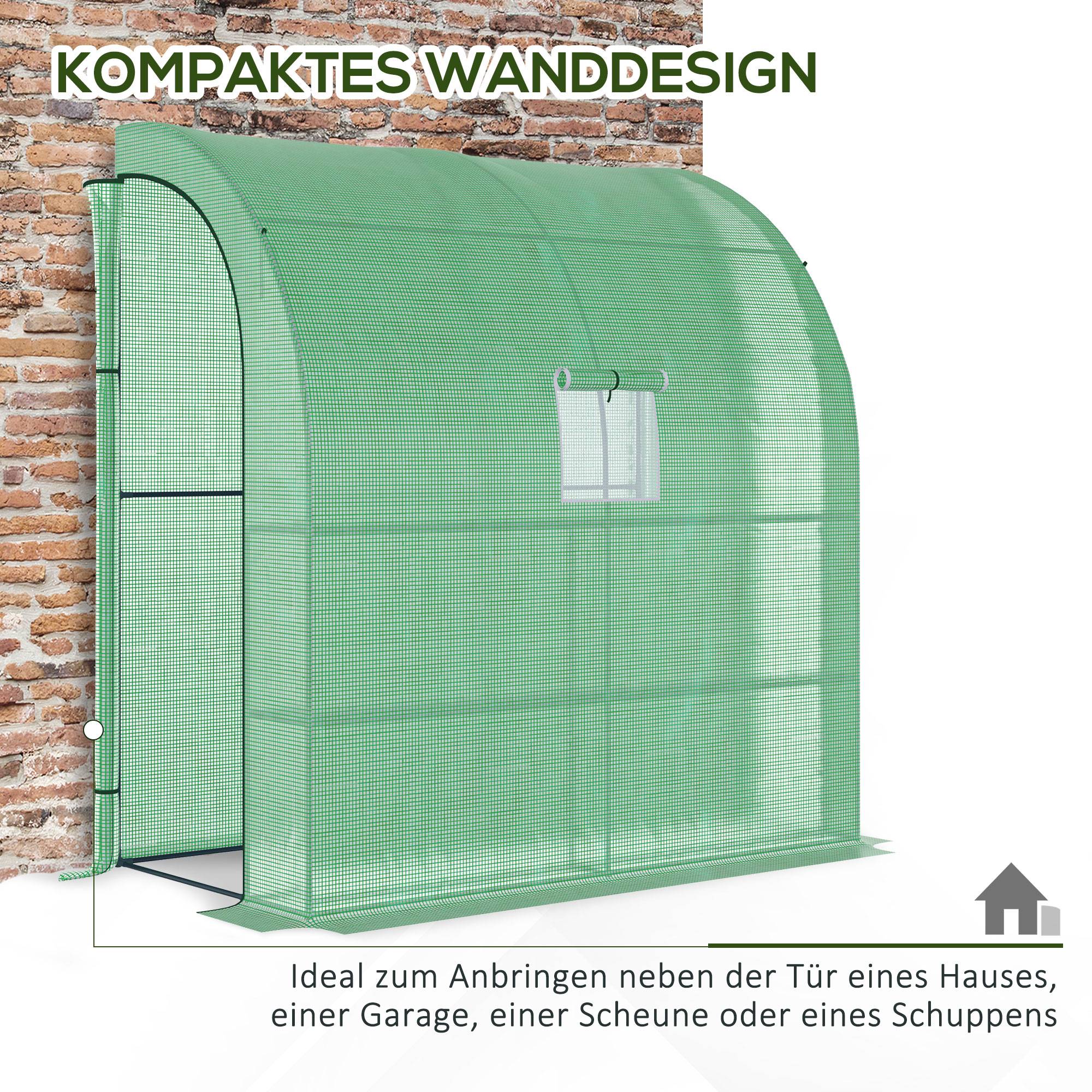 Serre adossée acier PE pour plantes et tomates protection météo 200x100x215cm vert - ComfortXL Outdoor Living - Image 7