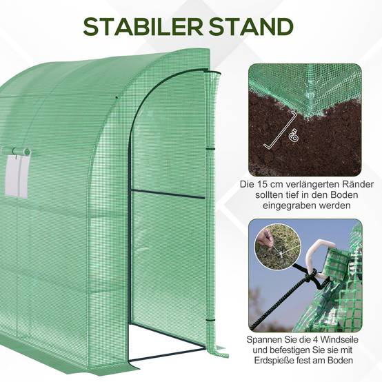 Serre adossée acier PE pour plantes et tomates protection météo 200x100x215cm vert - ComfortXL Outdoor Living - Image 9