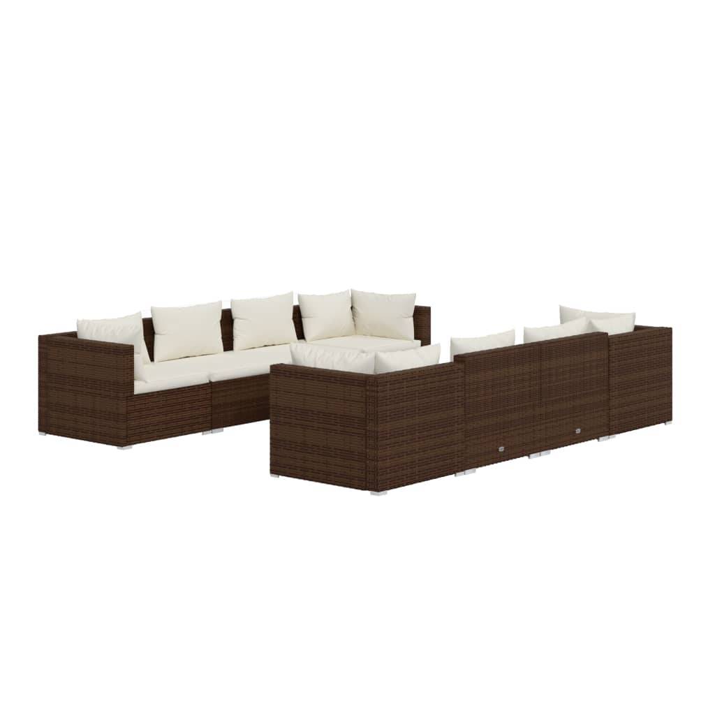 Helloshop26 - Salon de jardin meuble d'extérieur ensemble de mobilier 9 pièces avec coussins résine tressée marron - Imagen 1