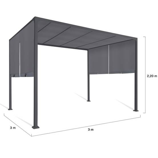 Pergola coulissante 2 pans 3x3 M belvédère de jardin toile gris anthracite - Image 6