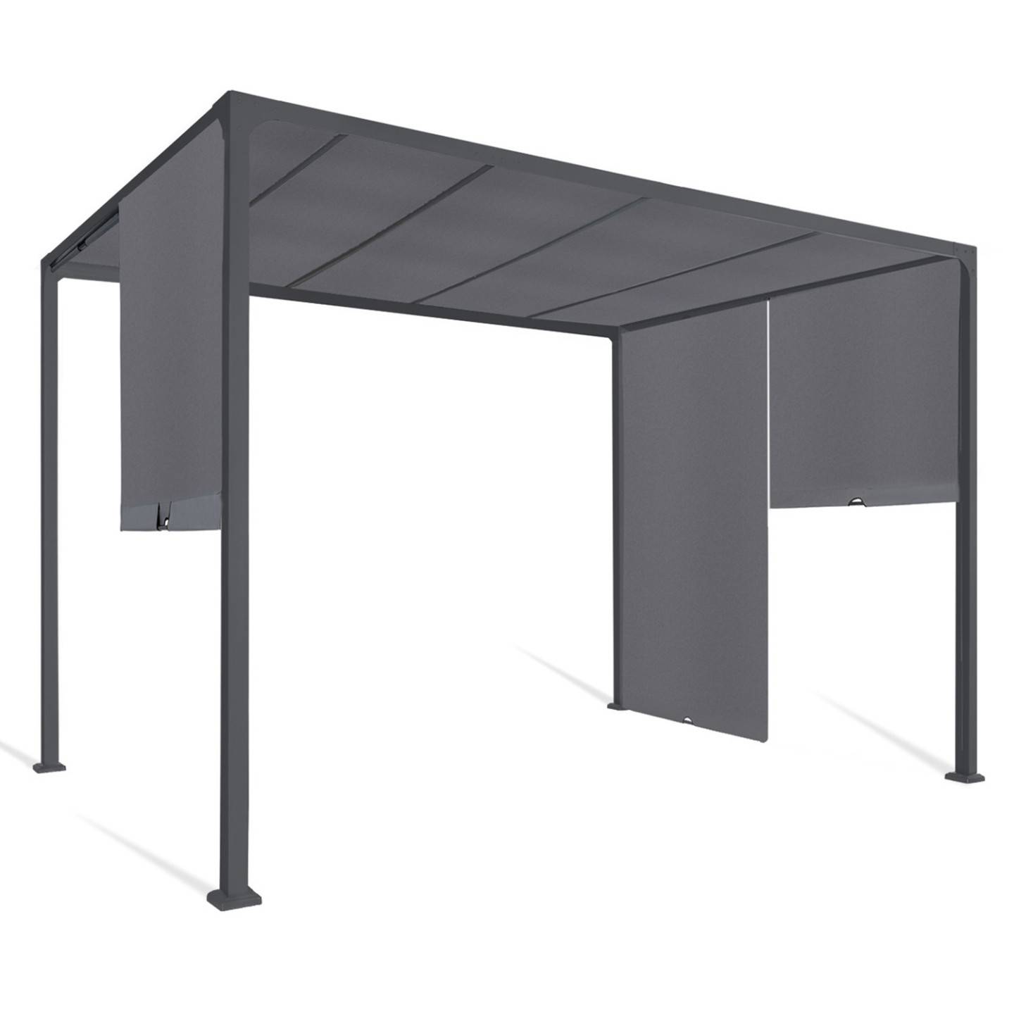 Pergola coulissante 2 pans 3x3 M belvédère de jardin toile gris anthracite - Image 3