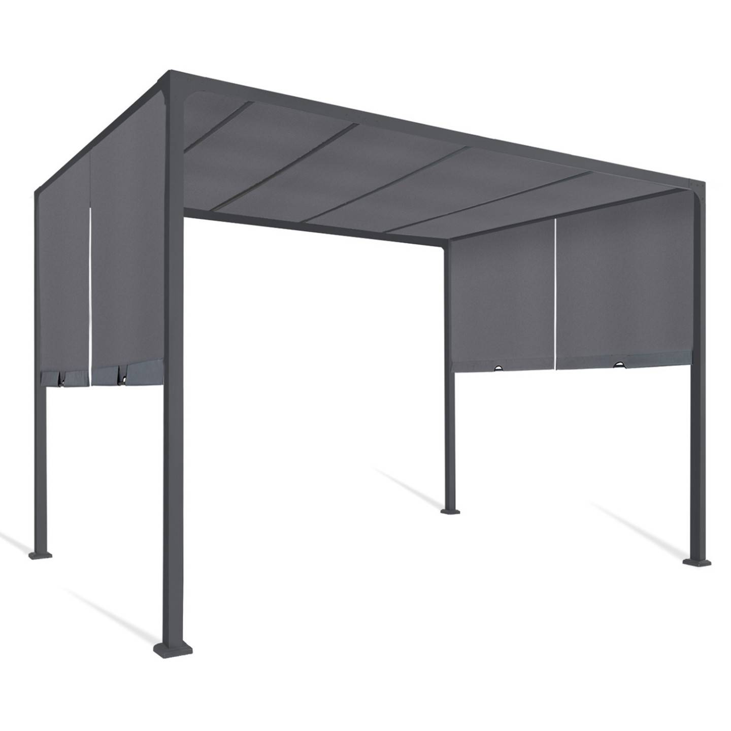 Pergola coulissante 2 pans 3x3 M belvédère de jardin toile gris anthracite - Image 2