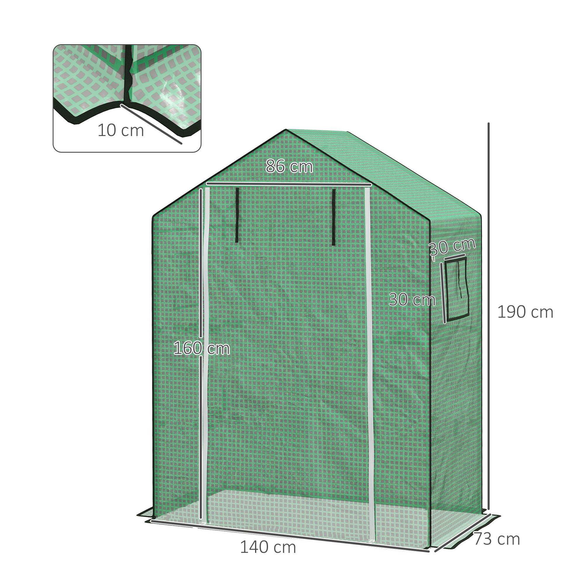 Sans Marque - Bâche polyéthylène serre jardin porte fenêtres charnières 140x73x190 cm verte - Image 5