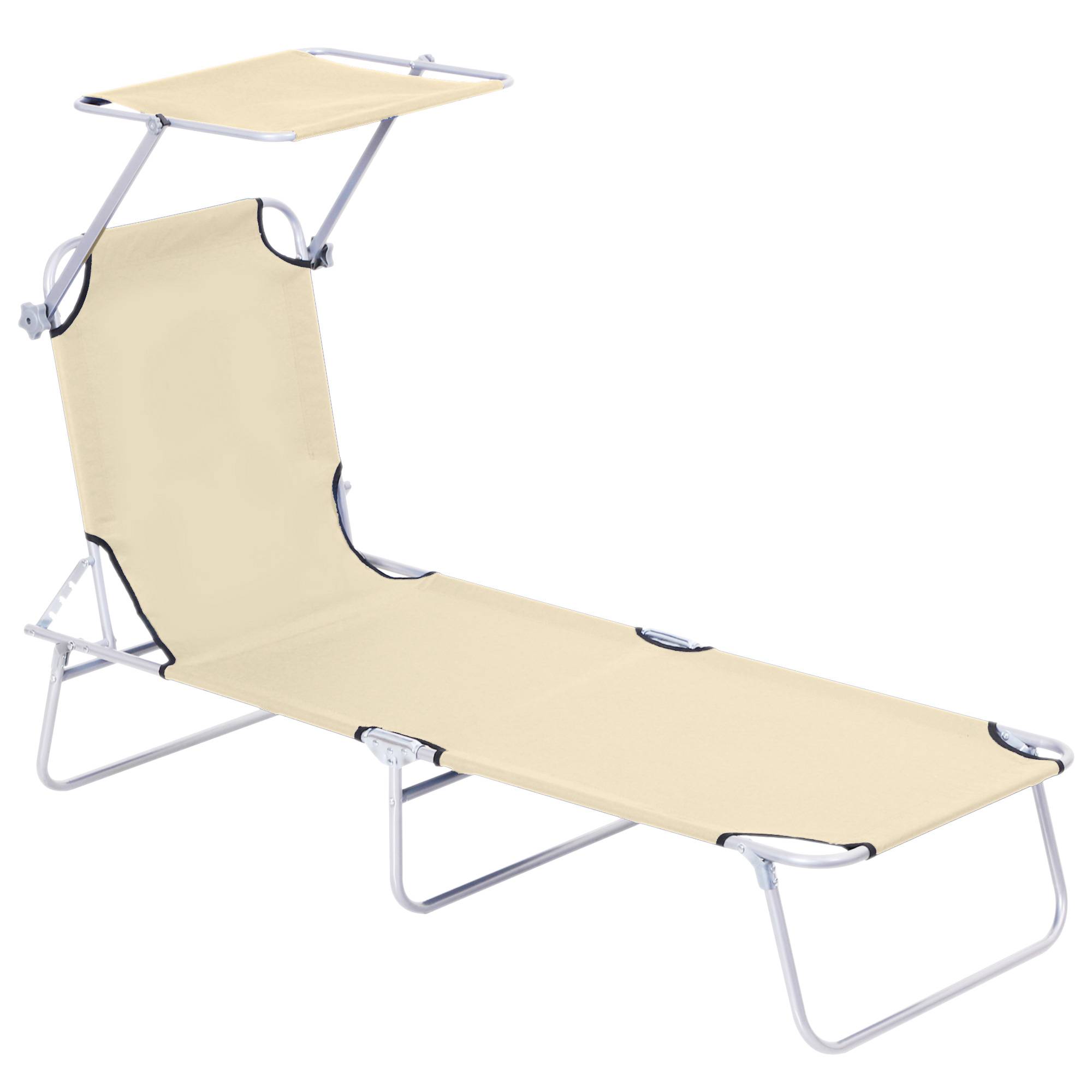 Outsunny - Transat bain de soleil pliable grand confort dossier et pare-soleil réglable multi-positions beige - Outsunny - Imagen 1