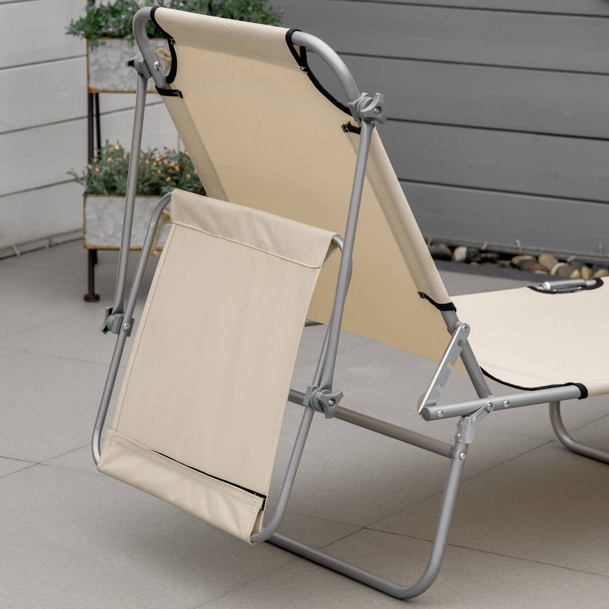Outsunny - Transat bain de soleil pliable grand confort dossier et pare-soleil réglable multi-positions beige - Outsunny - Imagen 8