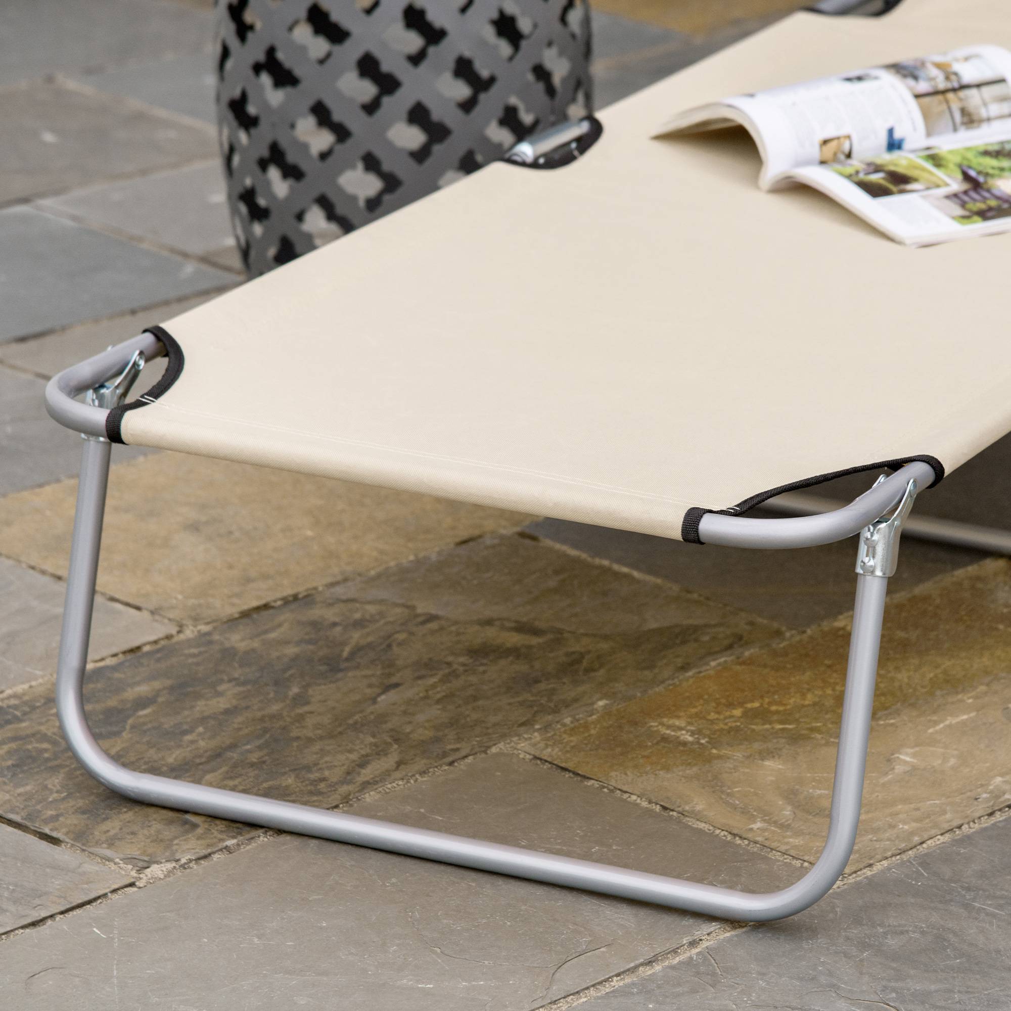 Outsunny - Transat bain de soleil pliable grand confort dossier et pare-soleil réglable multi-positions beige - Outsunny - Imagen 9