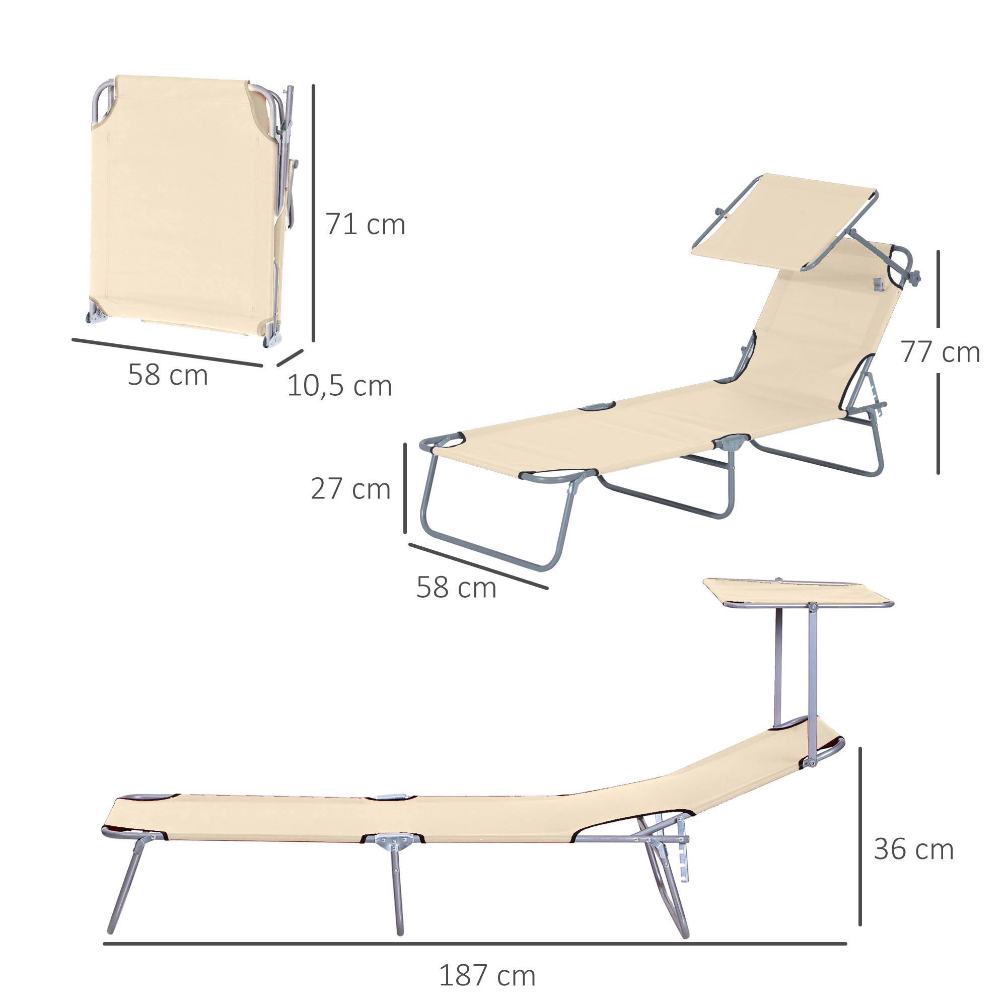 Outsunny - Transat bain de soleil pliable grand confort dossier et pare-soleil réglable multi-positions beige - Outsunny - Imagen 3