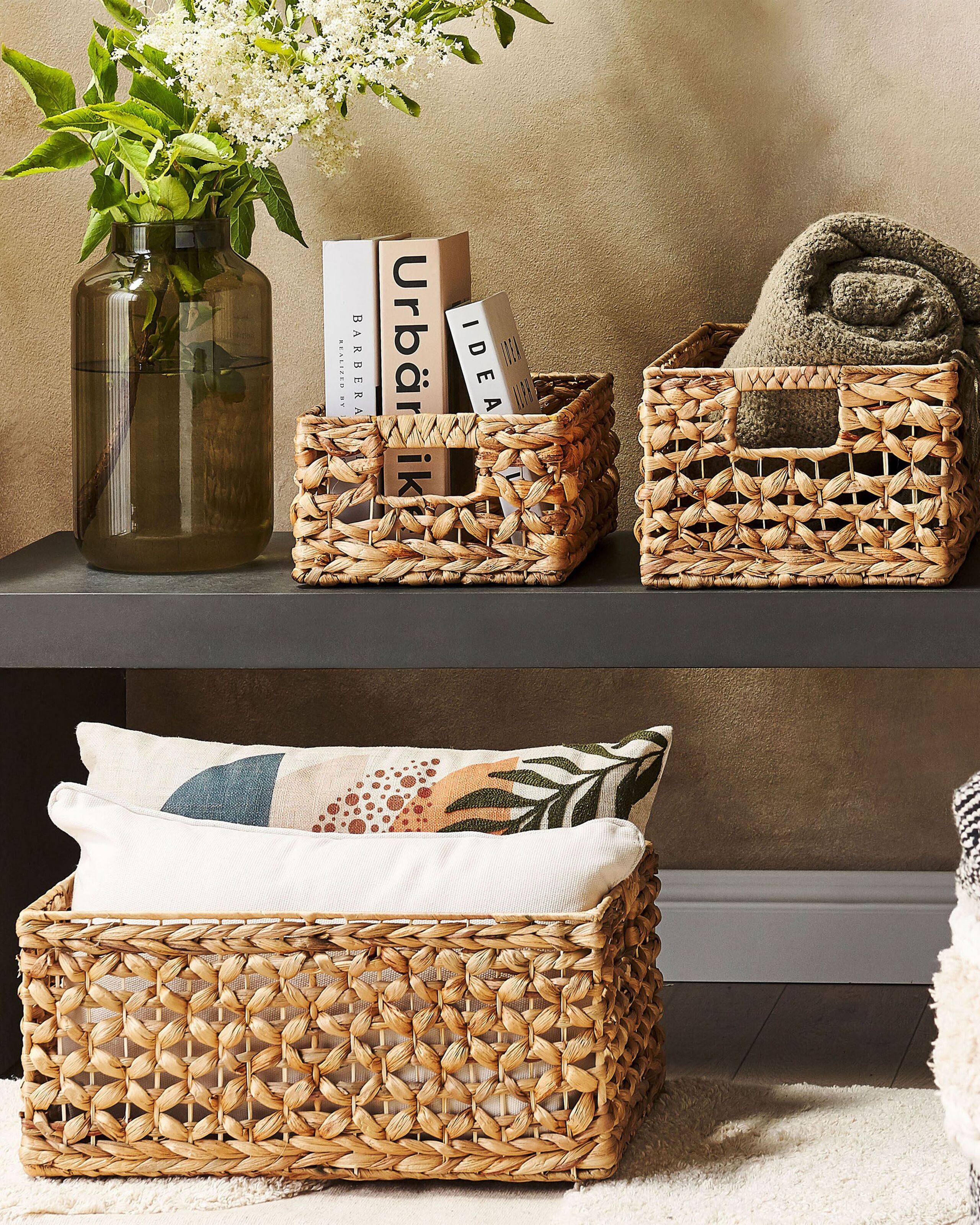 Beliani - Paniers Naturels en Jacinthe d'Eau avec Poignées Tissés Lot de 3 Accessoires de Maison Style Boho - Imagen 2