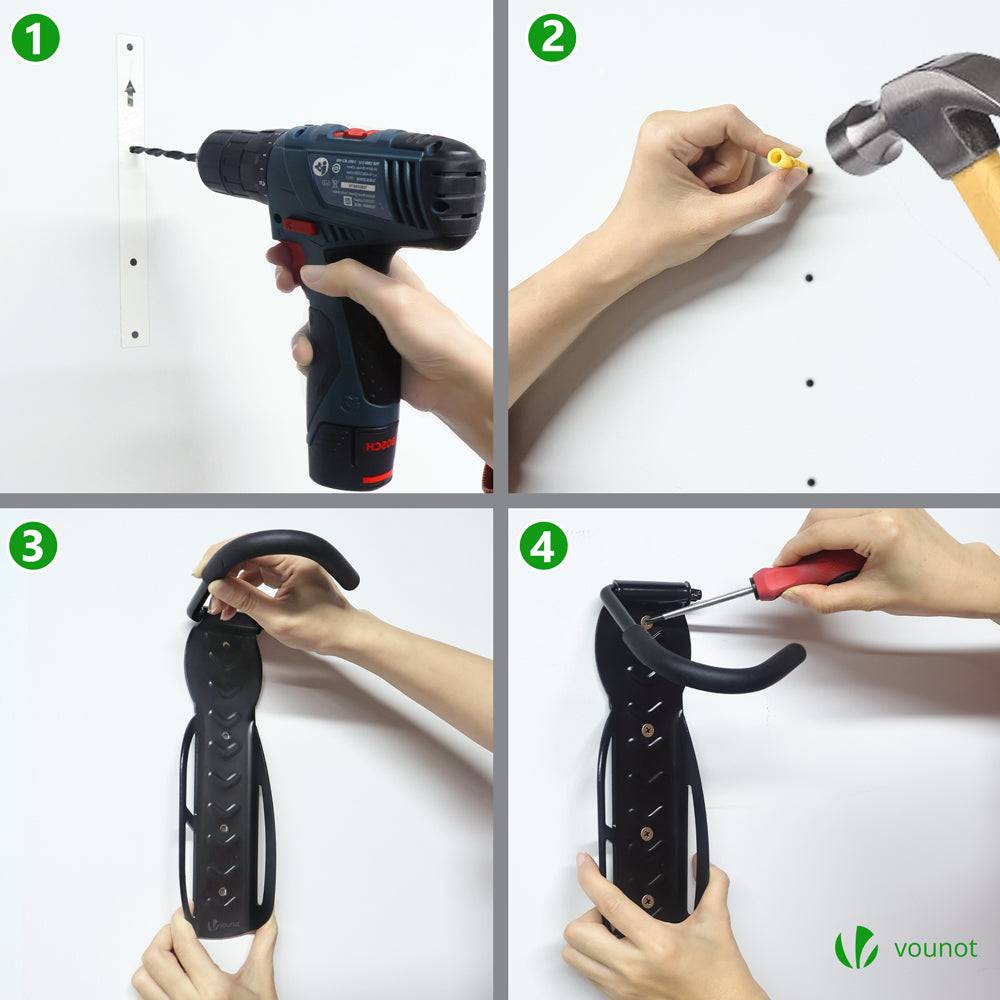 Lot de 4 supports de vélo mural - Crochet de mur - Rangement suspendu en acier pour garage maison - Noir - VOUNOT® - Image 7