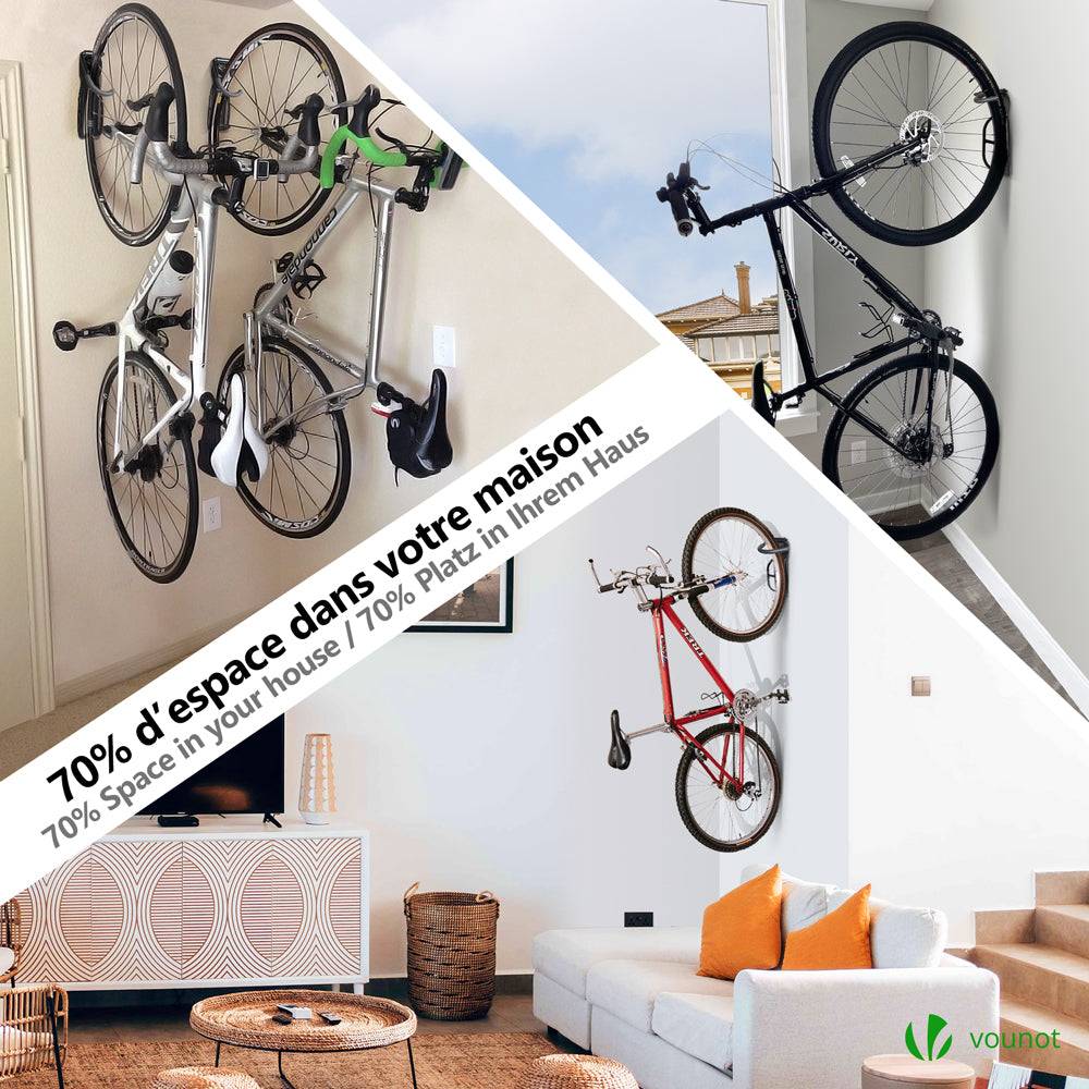 Lot de 4 supports de vélo mural - Crochet de mur - Rangement suspendu en acier pour garage maison - Noir - VOUNOT® - Image 4