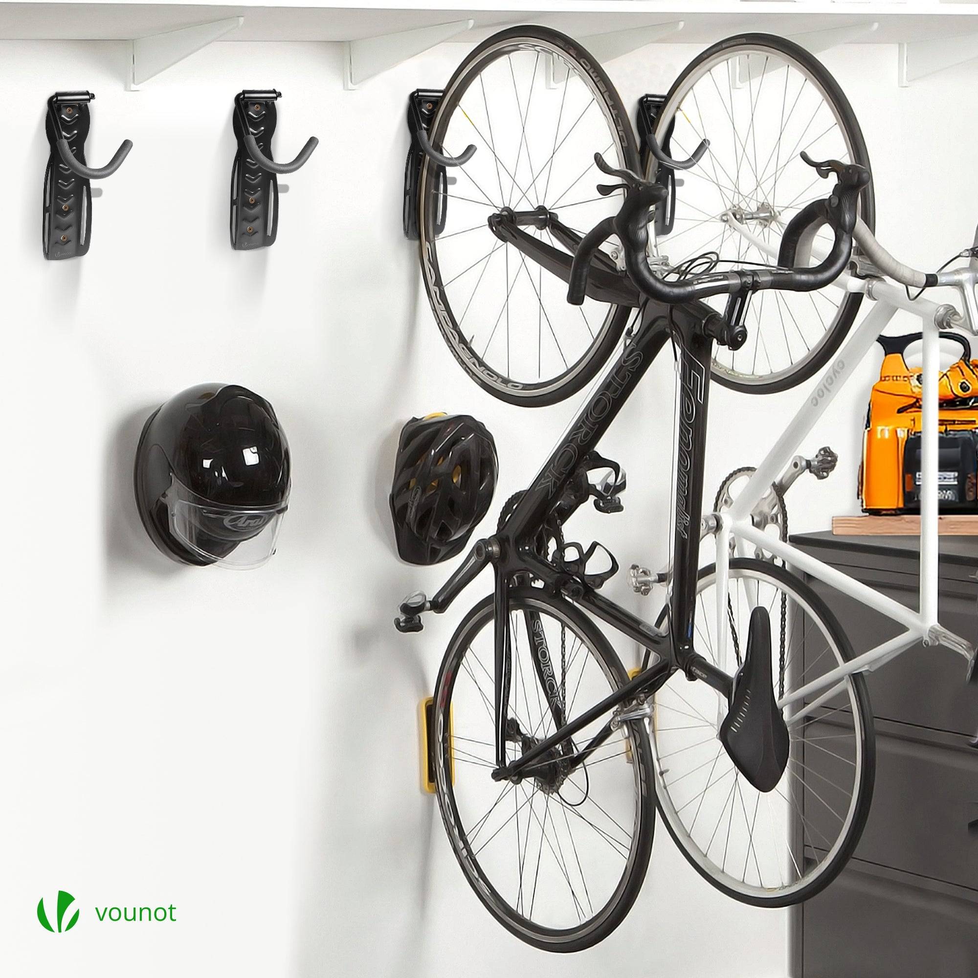 Lot de 4 supports de vélo mural - Crochet de mur - Rangement suspendu en acier pour garage maison - Noir - VOUNOT® - Image 2