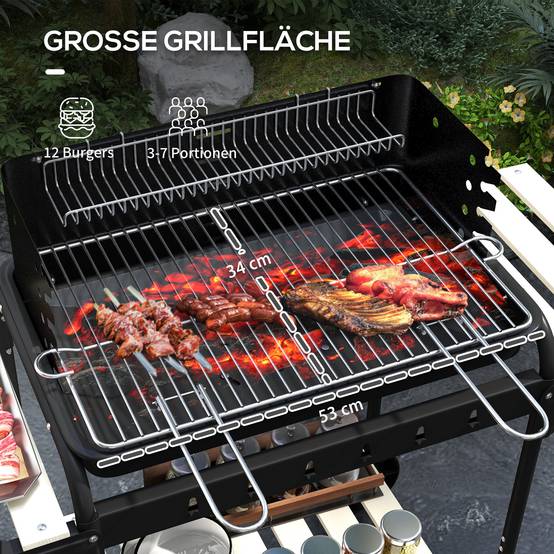 Barbecue charbon métal pour jardin et terrasse grille réglable noir 103x47x95cm - ComfortXL Outdoor Living - Image 4