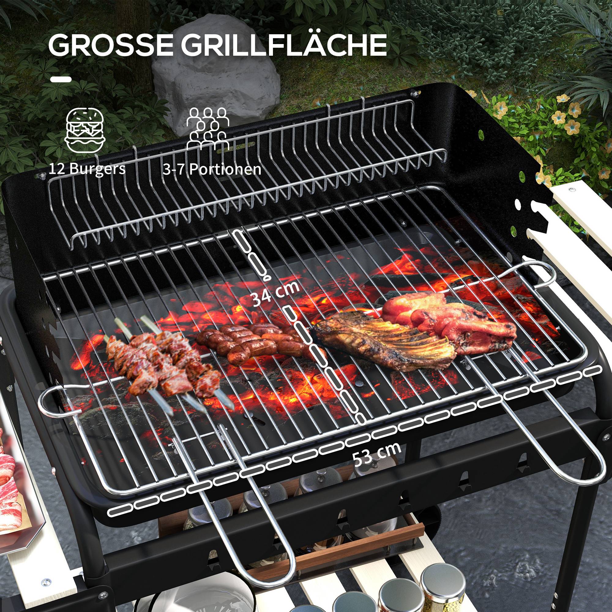 Barbecue charbon métal pour jardin et terrasse grille réglable noir 103x47x95cm - ComfortXL Outdoor Living - Image 4