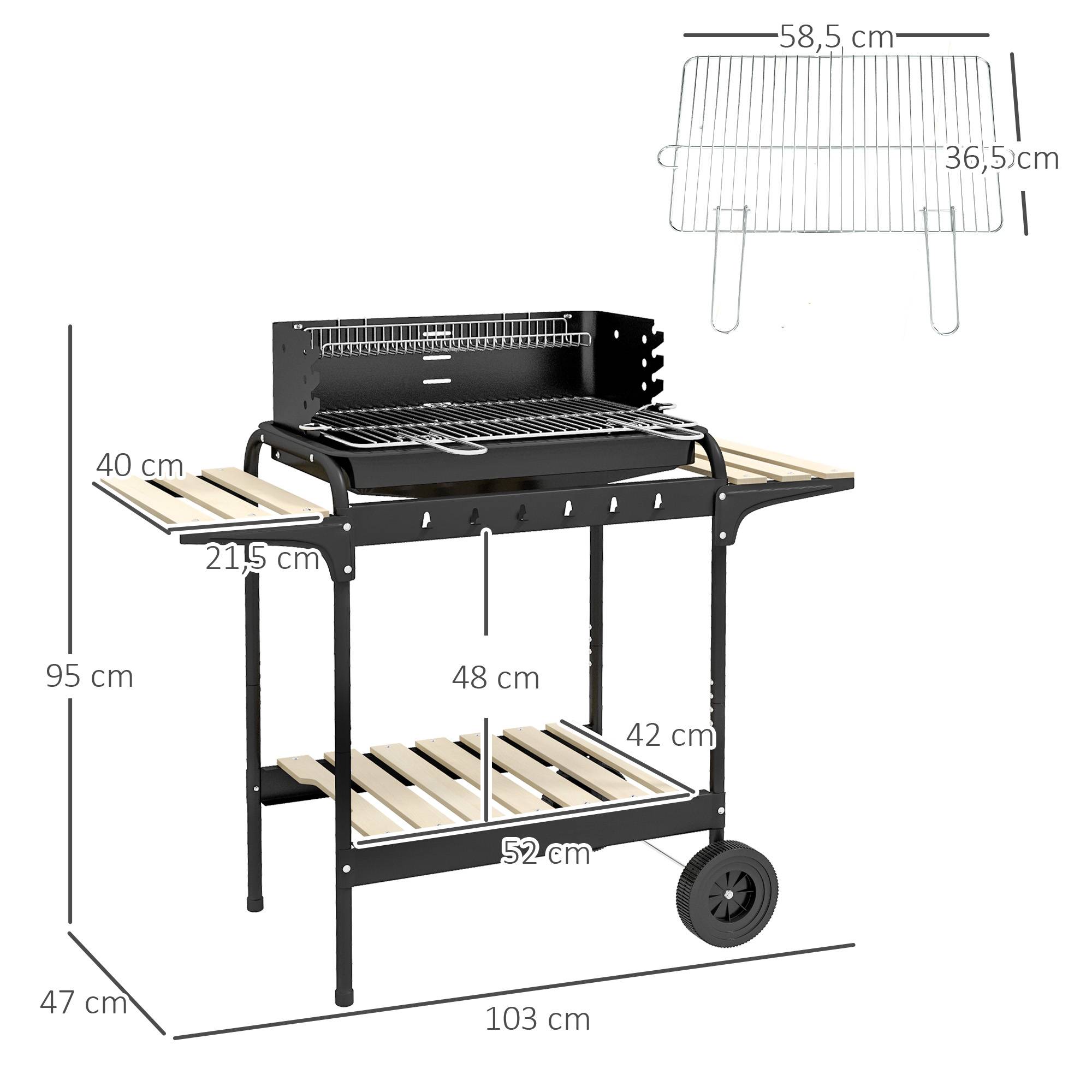 Barbecue charbon métal pour jardin et terrasse grille réglable noir 103x47x95cm - ComfortXL Outdoor Living - Image 3