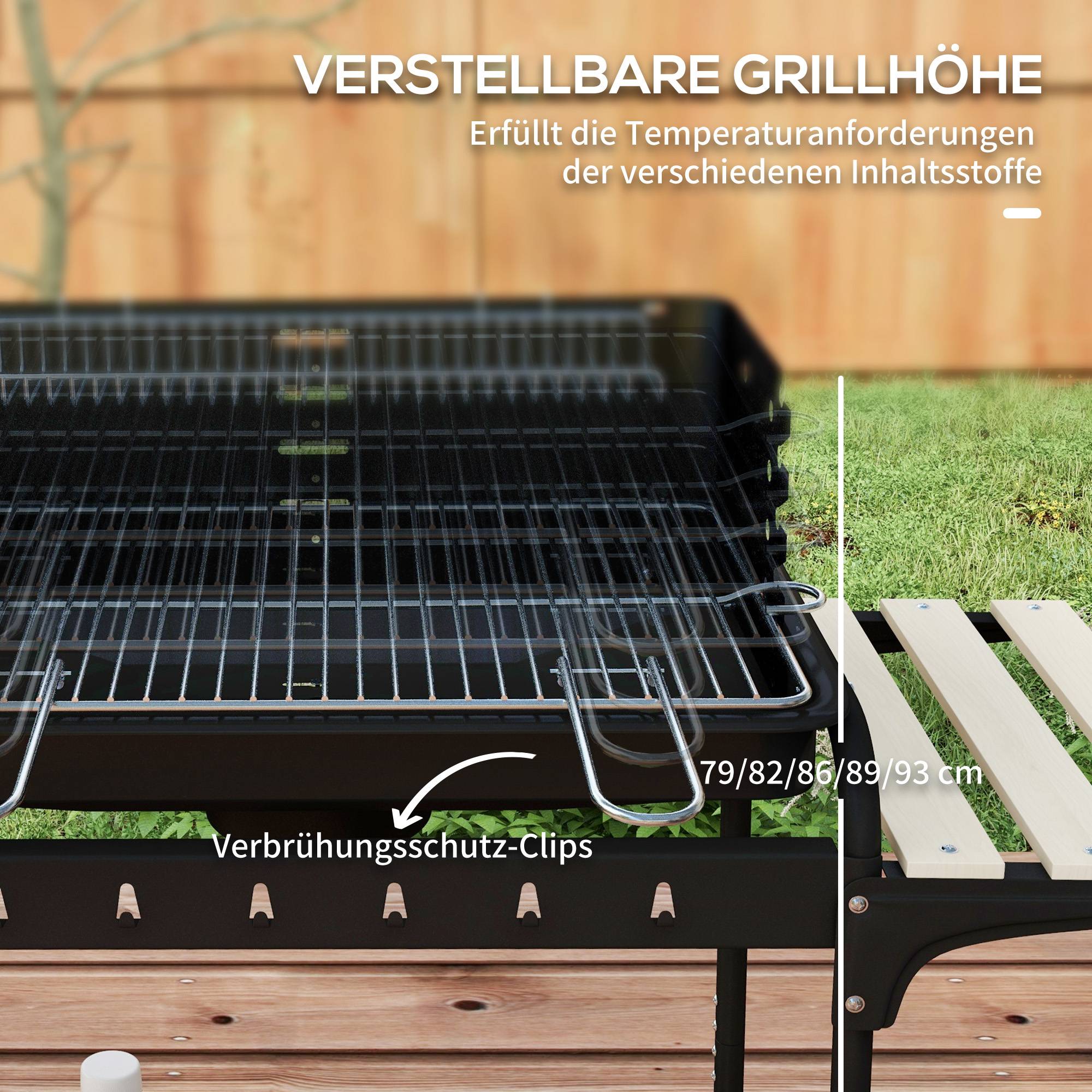 Barbecue charbon métal pour jardin et terrasse grille réglable noir 103x47x95cm - ComfortXL Outdoor Living - Image 5