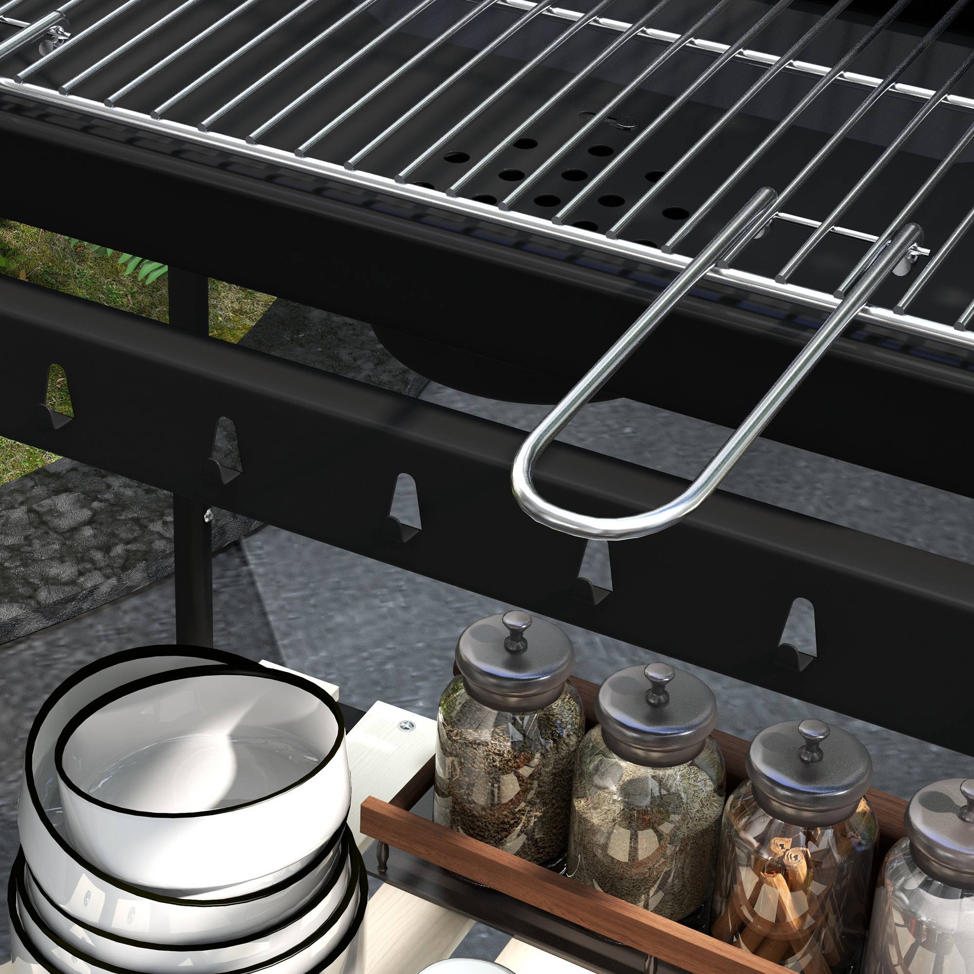 Barbecue charbon métal pour jardin et terrasse grille réglable noir 103x47x95cm - ComfortXL Outdoor Living - Image 8