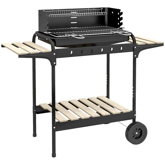 Barbecue charbon métal pour jardin et terrasse grille réglable noir 103x47x95cm - ComfortXL Outdoor Living - Image 2