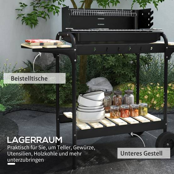 Barbecue charbon métal pour jardin et terrasse grille réglable noir 103x47x95cm - ComfortXL Outdoor Living - Image 6