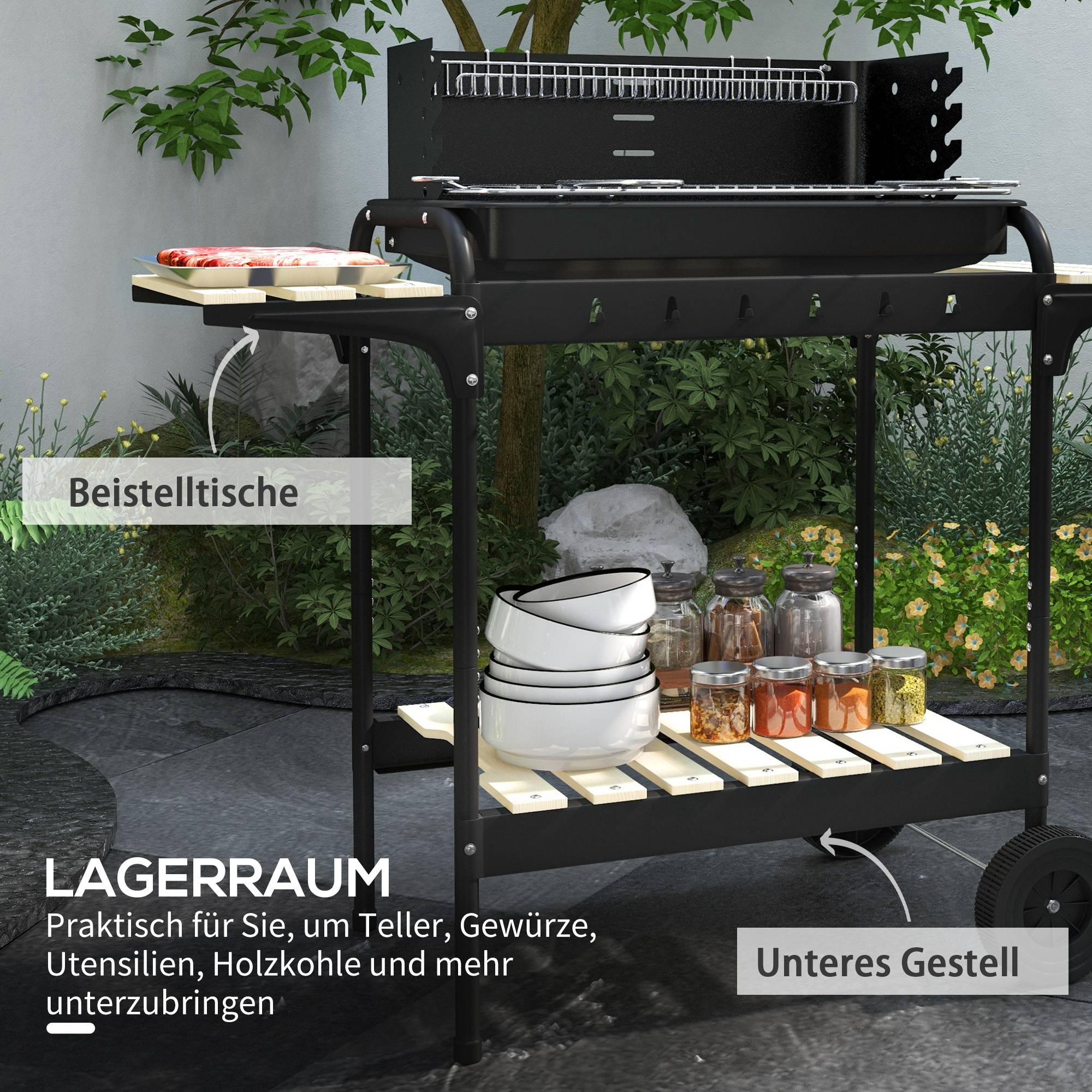 Barbecue charbon métal pour jardin et terrasse grille réglable noir 103x47x95cm - ComfortXL Outdoor Living - Image 6