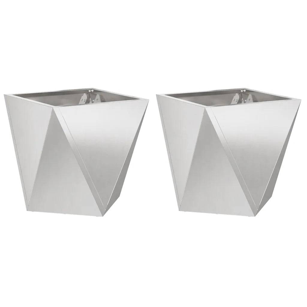 Helloshop26 - Lot de 2 jardinières carrées design moderne extérieur 40 x 40 x 40 cm en acier inoxydable argent - Image 1