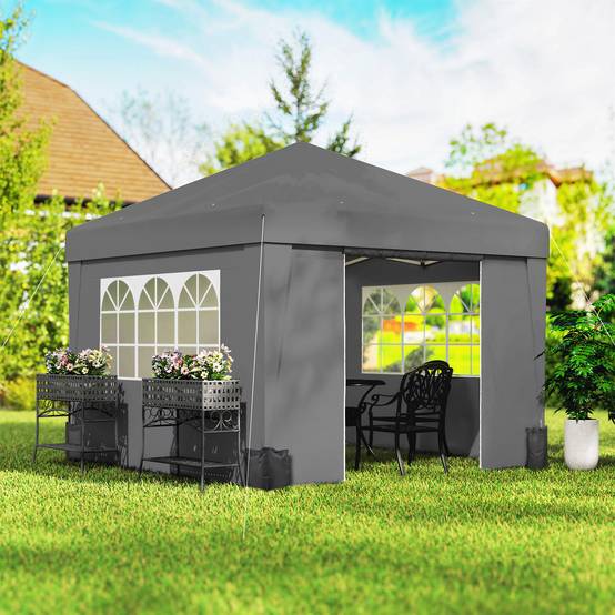 ComfortXL - Tonnelle de jardin pliante Oxford pour camping fenêtres lumineuses 3x3m gris foncé - ComfortXL Outdoor Living - Image 4