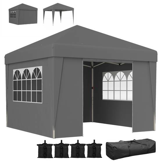 ComfortXL - Tonnelle de jardin pliante Oxford pour camping fenêtres lumineuses 3x3m gris foncé - ComfortXL Outdoor Living - Image 1