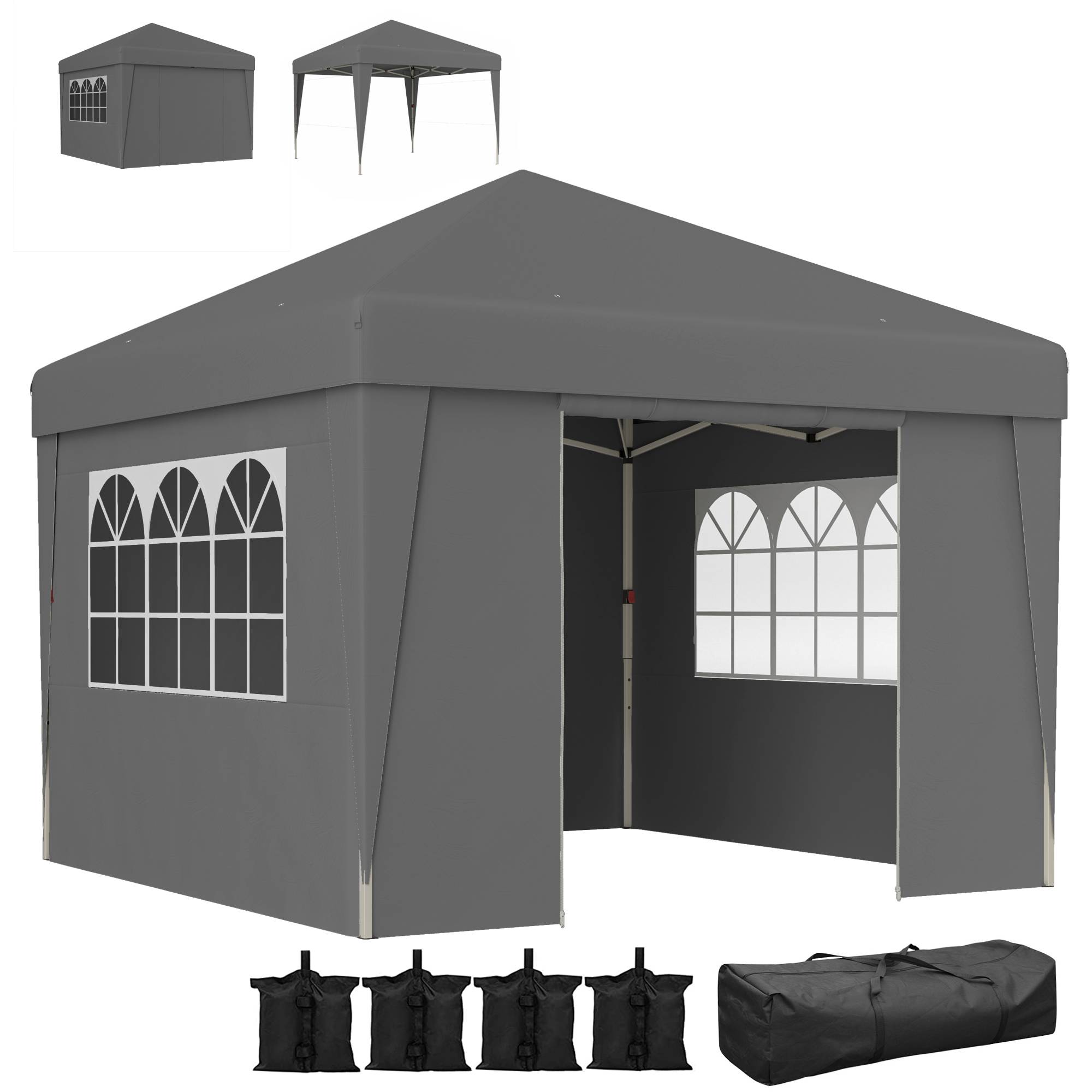 ComfortXL - Tonnelle de jardin pliante Oxford pour camping fenêtres lumineuses 3x3m gris foncé - ComfortXL Outdoor Living - Image 1