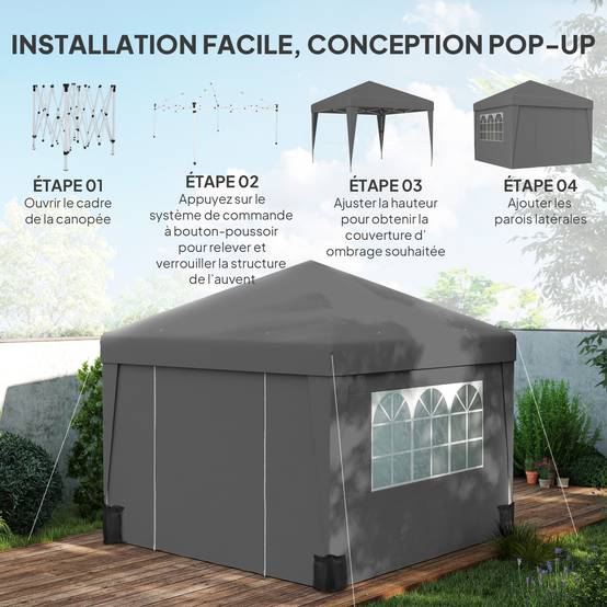ComfortXL - Tonnelle de jardin pliante Oxford pour camping fenêtres lumineuses 3x3m gris foncé - ComfortXL Outdoor Living - Image 6