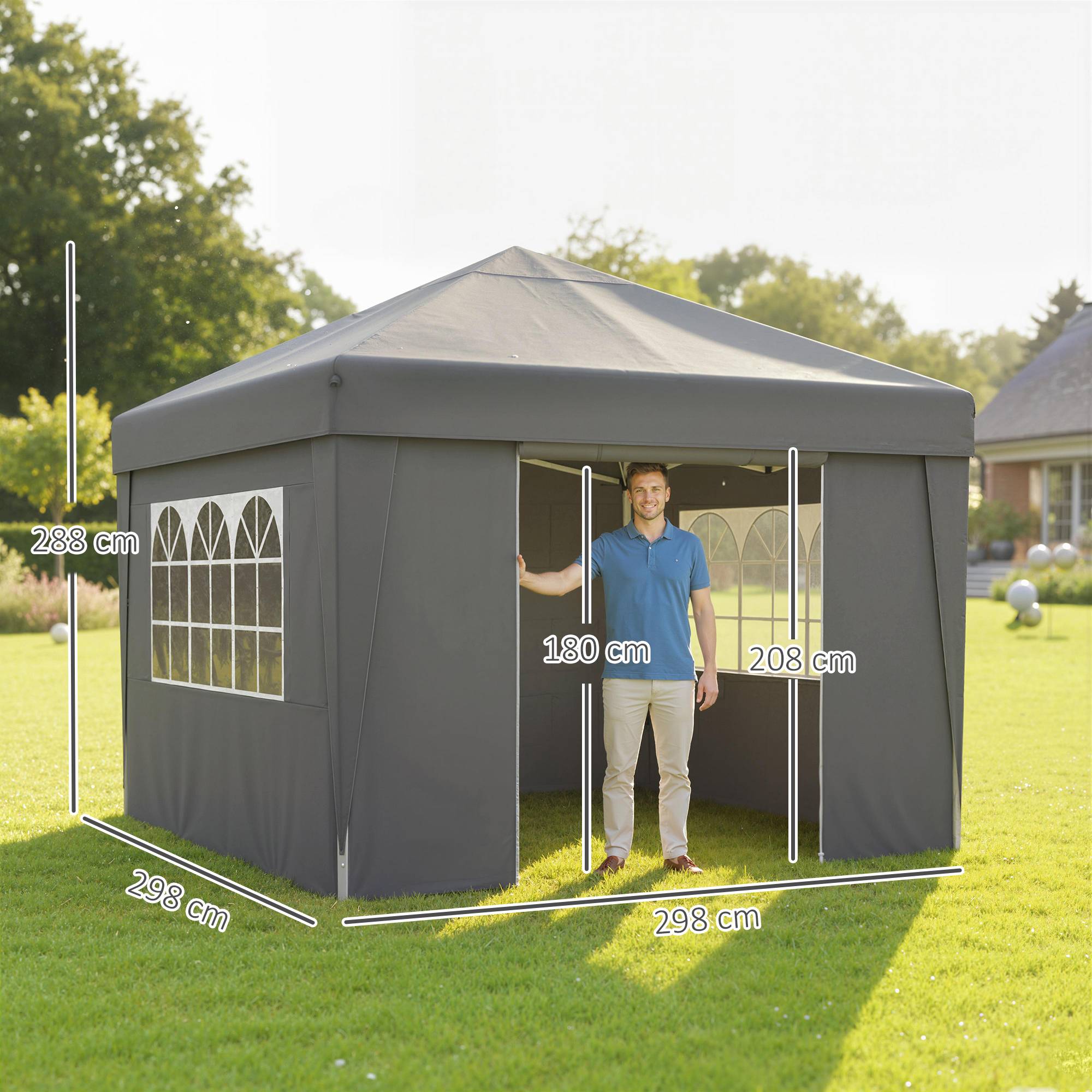 ComfortXL - Tonnelle de jardin pliante Oxford pour camping fenêtres lumineuses 3x3m gris foncé - ComfortXL Outdoor Living - Image 5