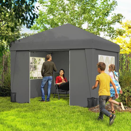ComfortXL - Tonnelle de jardin pliante Oxford pour camping fenêtres lumineuses 3x3m gris foncé - ComfortXL Outdoor Living - Image 3