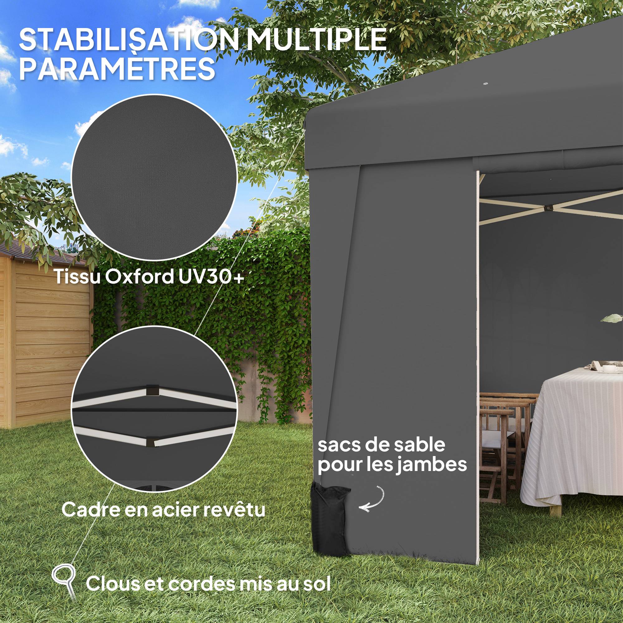 ComfortXL - Tonnelle de jardin pliante Oxford pour camping fenêtres lumineuses 3x3m gris foncé - ComfortXL Outdoor Living - Image 10