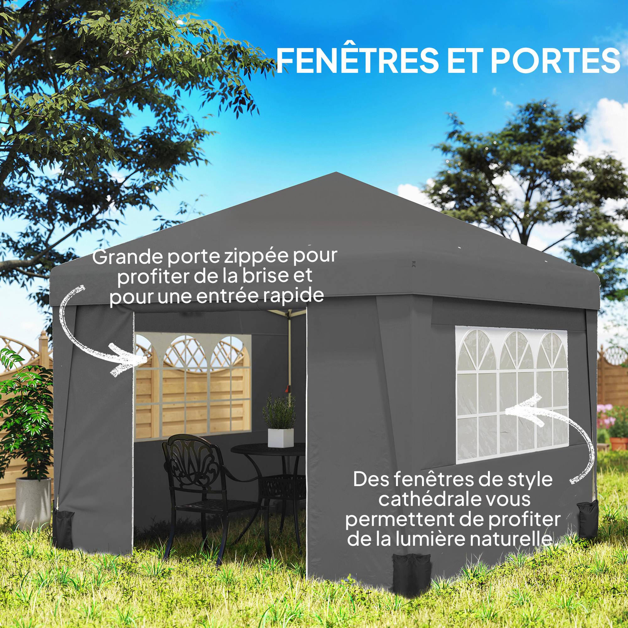 ComfortXL - Tonnelle de jardin pliante Oxford pour camping fenêtres lumineuses 3x3m gris foncé - ComfortXL Outdoor Living - Image 8