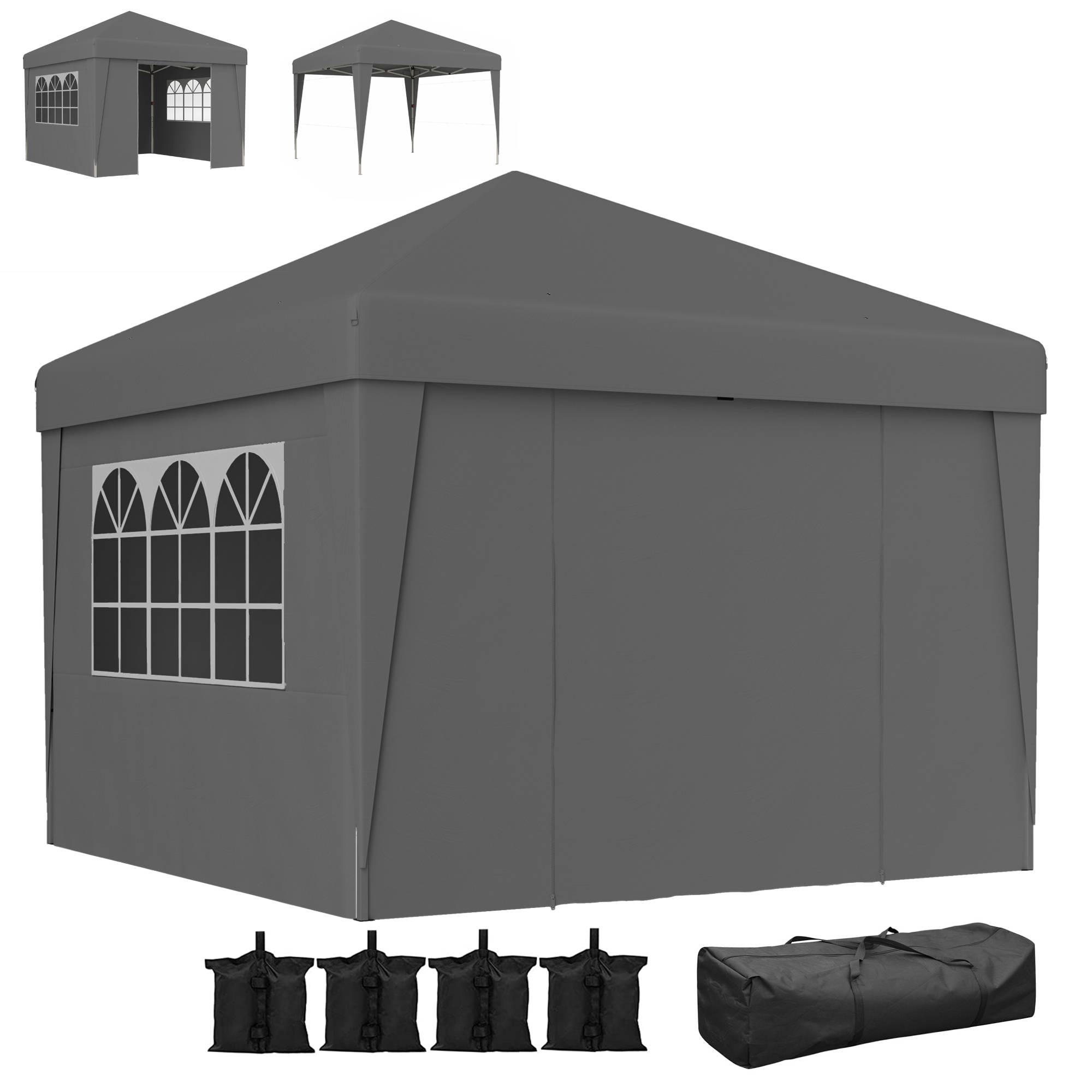 ComfortXL - Tonnelle de jardin pliante Oxford pour camping fenêtres lumineuses 3x3m gris foncé - ComfortXL Outdoor Living - Image 2