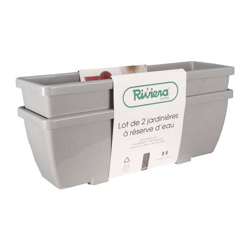 Riss - Bac A Fleurs Riviera Eva - Lot 2 Jardinieres - Plastique - 57 Cm - Stone