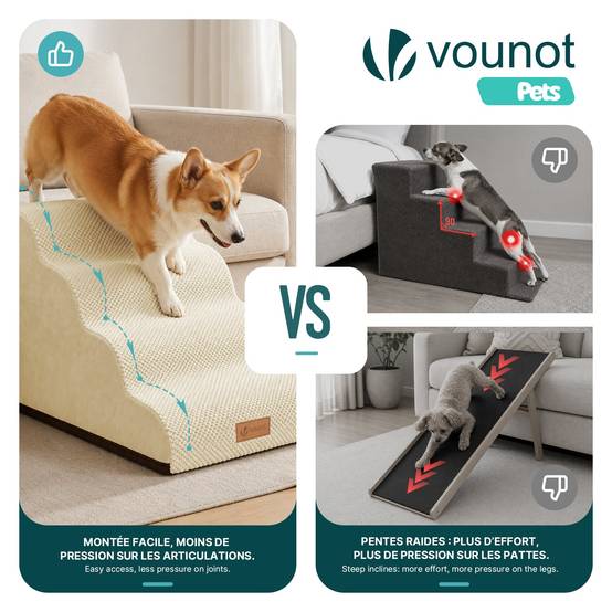 Vounot - Escalier pour chien et chat en mousse haute densite et housse lavable 72x40x50cm beige - Image 6