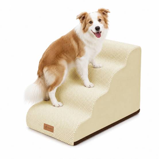 Vounot - Escalier pour chien et chat en mousse haute densite et housse lavable 72x40x50cm beige - Image 1