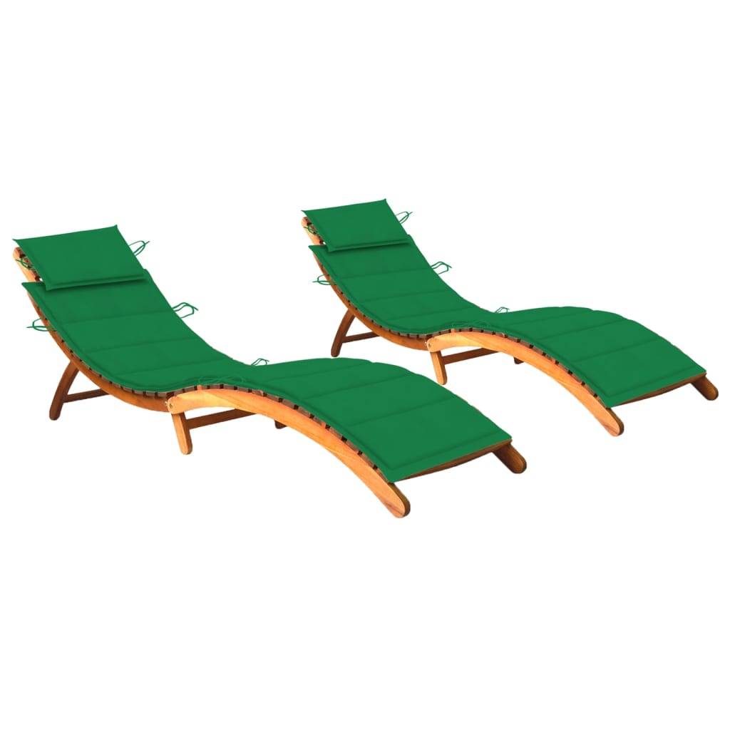 Helloshop26 - Lot de 2 transats chaise longue bain de soleil lit de jardin terrasse meuble d'extérieur avec coussins bois d'acacia solide - Imagen 1