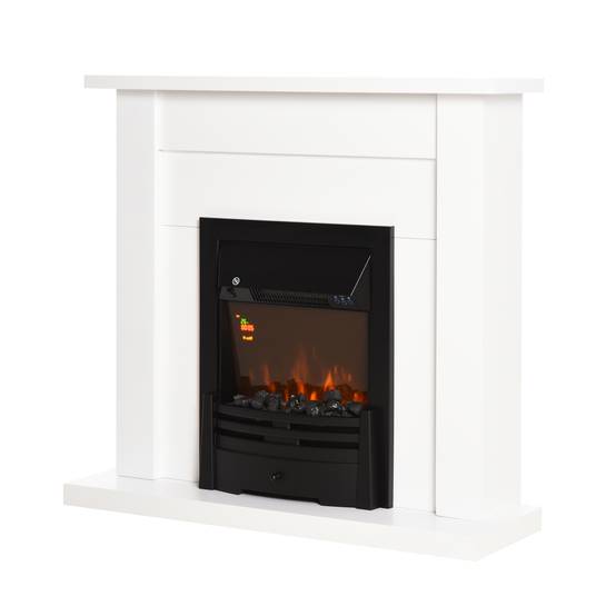 Cheminée électrique, 2 niveaux de puissance, télécommande, minuterie, effet de flamme réaliste, noir et blanc - Image 1