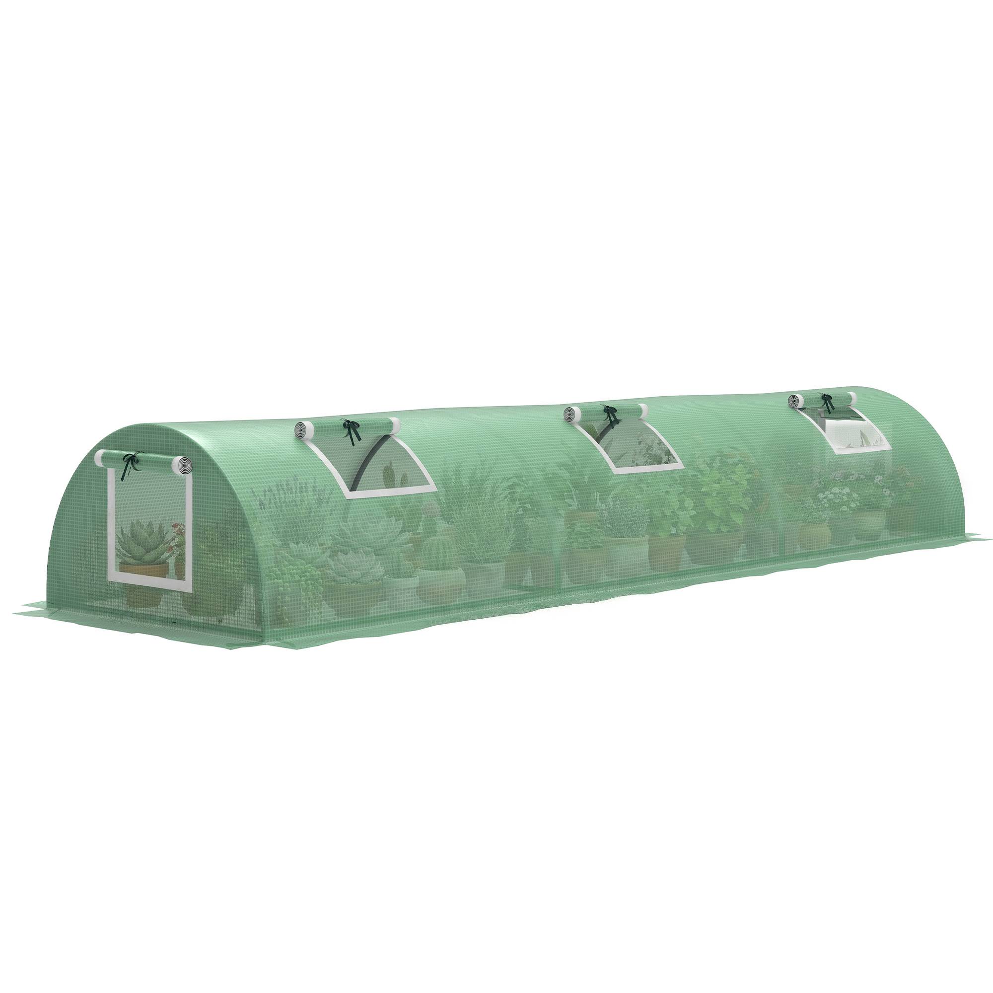 Mini-Serre de Forçage pour Potager Acier et Bâche PE Anti-UV 5 Fenêtres 300x80x45 cm Vert - ComfortXL Outdoor Living