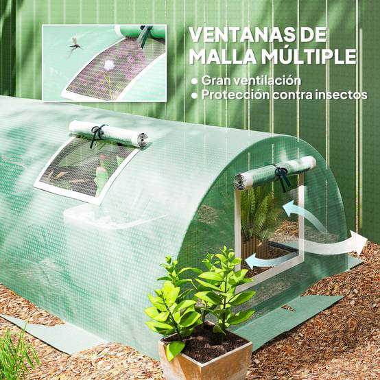 Mini-Serre de Forçage pour Potager Acier et Bâche PE Anti-UV 5 Fenêtres 300x80x45 cm Vert - ComfortXL Outdoor Living - Image 7