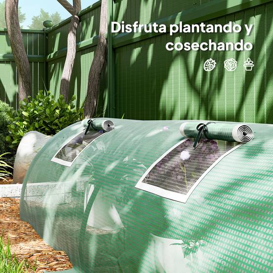 Mini-Serre de Forçage pour Potager Acier et Bâche PE Anti-UV 5 Fenêtres 300x80x45 cm Vert - ComfortXL Outdoor Living - Image 9