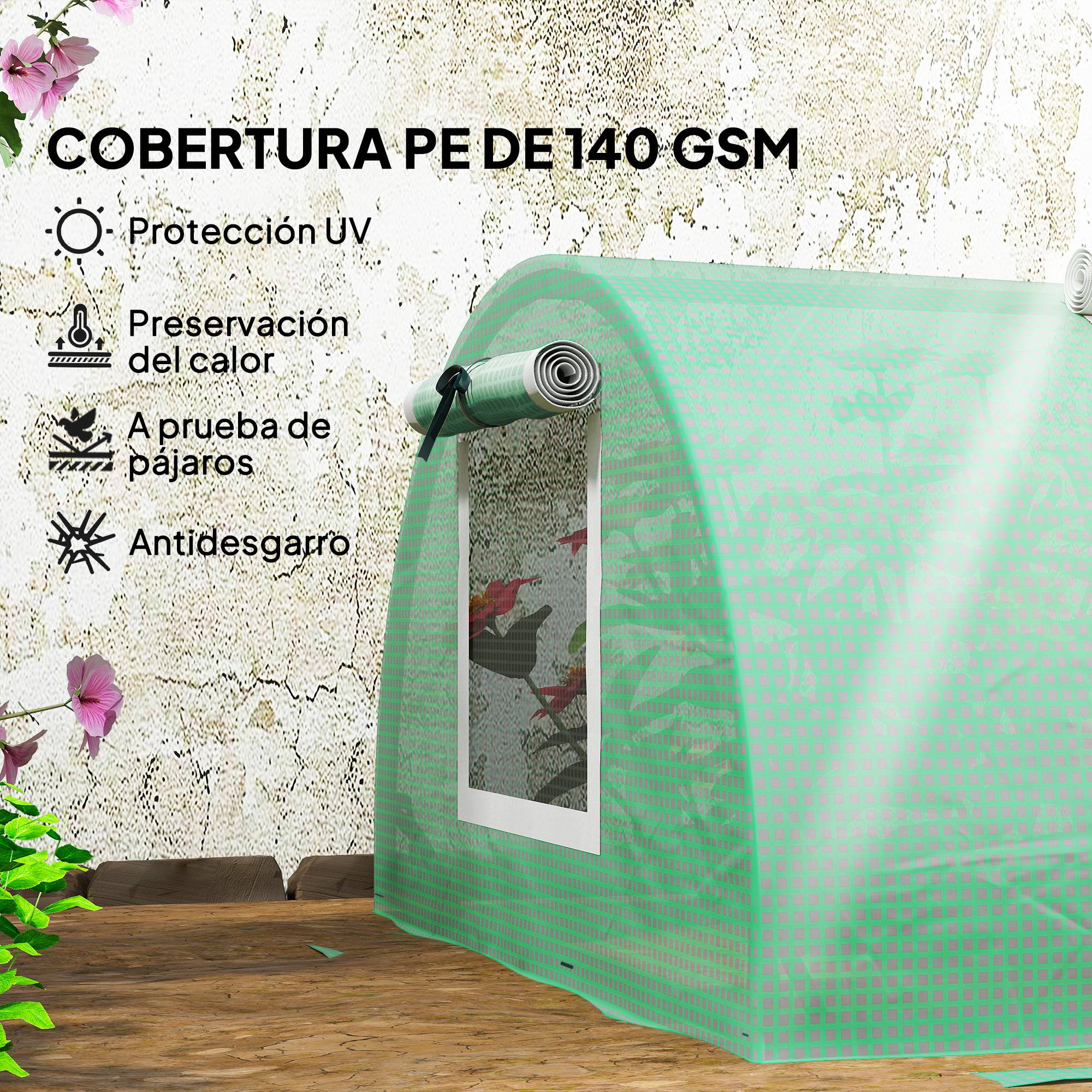 Mini-Serre de Forçage pour Potager Acier et Bâche PE Anti-UV 5 Fenêtres 300x80x45 cm Vert - ComfortXL Outdoor Living - Image 6