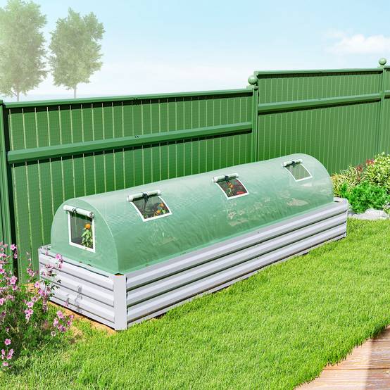 Mini-Serre de Forçage pour Potager Acier et Bâche PE Anti-UV 5 Fenêtres 300x80x45 cm Vert - ComfortXL Outdoor Living - Image 10
